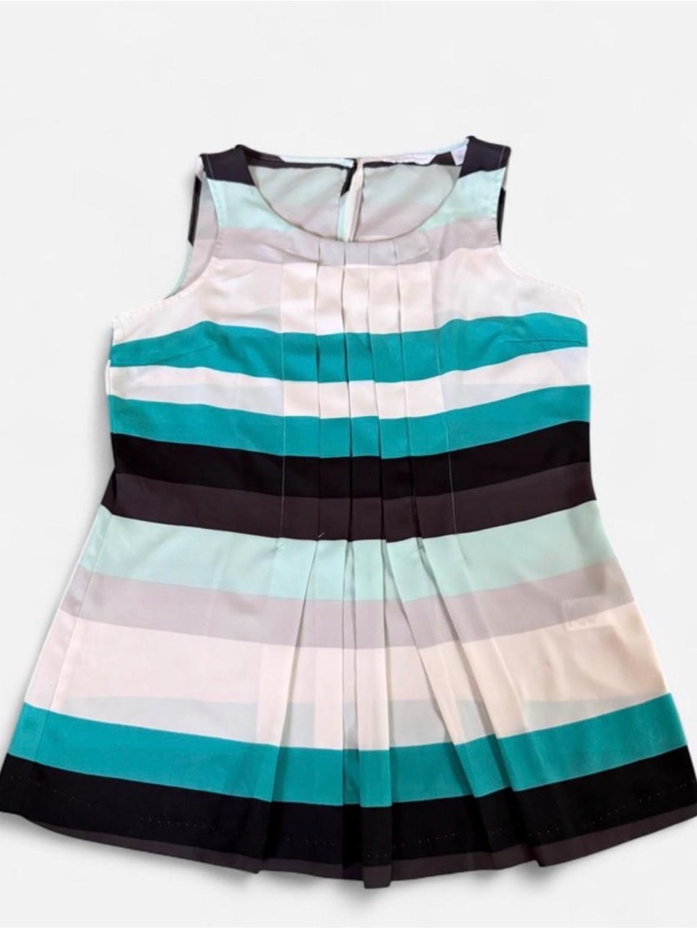 New York & Company Striped Pleated Blouse XS Teal Black White